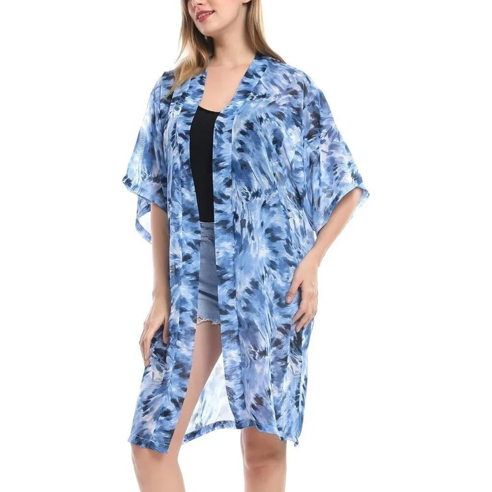 Women’s Chiffon Kimono Duster Kimono Summer Dress Beach Cover Up (Free  Size)